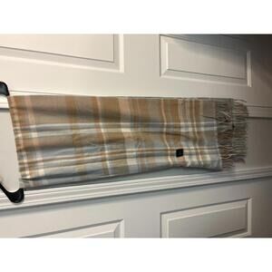 Heated Plaid Pattern Beige and Cream Scarf with Fringe 495